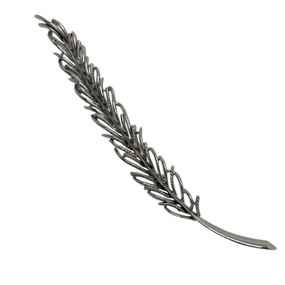 Silver Tone Wheat Stalk Broach Pin Textured Botanical 5" Sarf Prom Boutonniere